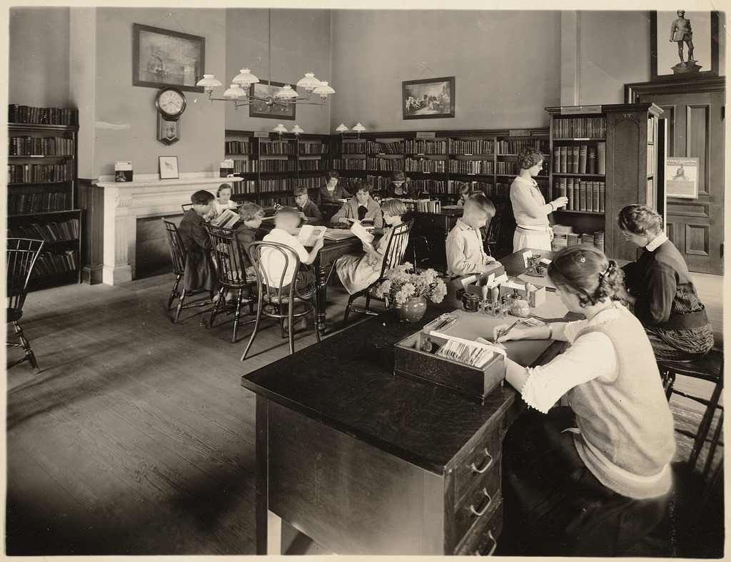 Library service in Lower Mills was first offered through a branch delivery post in 1875